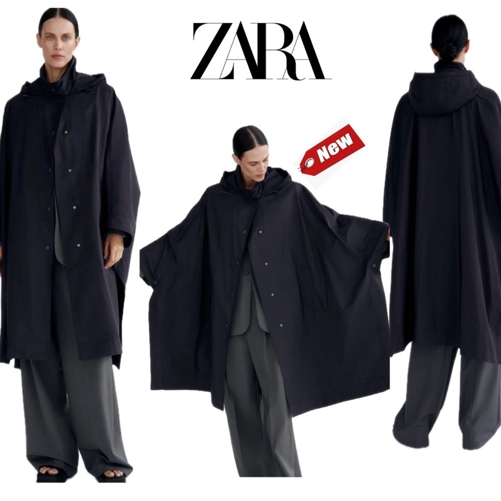 ZARA Limited Edition Navy Blue Hooded Poncho Cape Sz M NWT - Picture 14 of 14